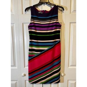 Muse‎ Womens Size 12 Multi Color Striped Sleeveless Sheath Dress Knee Length